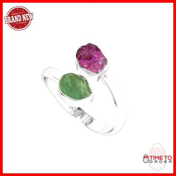 Jewelry - Sterling Silver Adjustable Stackable Twister Ring with Raw Tourmaline Gemstones